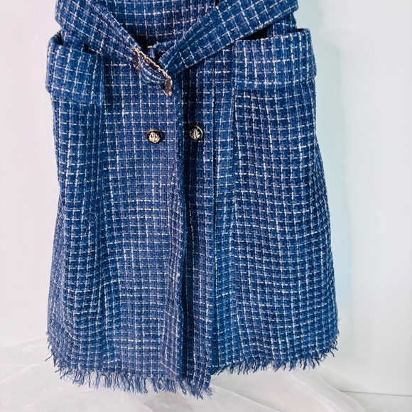 GRACE KARIN Women Tweed Sleeveless V Neck Button Down Dress Pockets Navy Blue LG - Picture 9 of 14